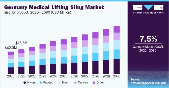 德国医用起重吊带市场规模，各产品，2020 - 2030年(乐鱼体育手机网站入口百万美元)