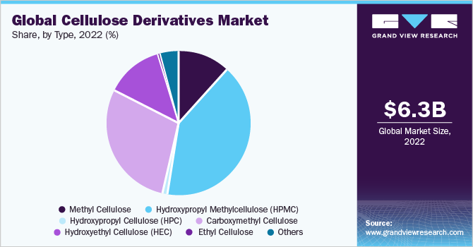全球纤维素衍生物市场份额，各类型，2022年(%)