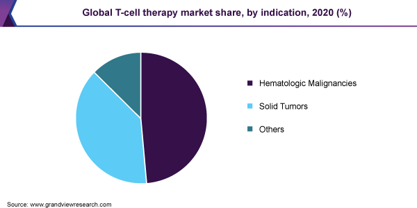 全球t细胞治疗市场份额，指征，2020年(%)