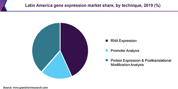 拉丁美洲基因表达市场份额，按技术分列，2019 (%)