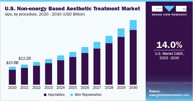 美国非能源美容治疗市场规模，各手术，2020 - 2030年(10亿美元)乐鱼体育手机网站入口